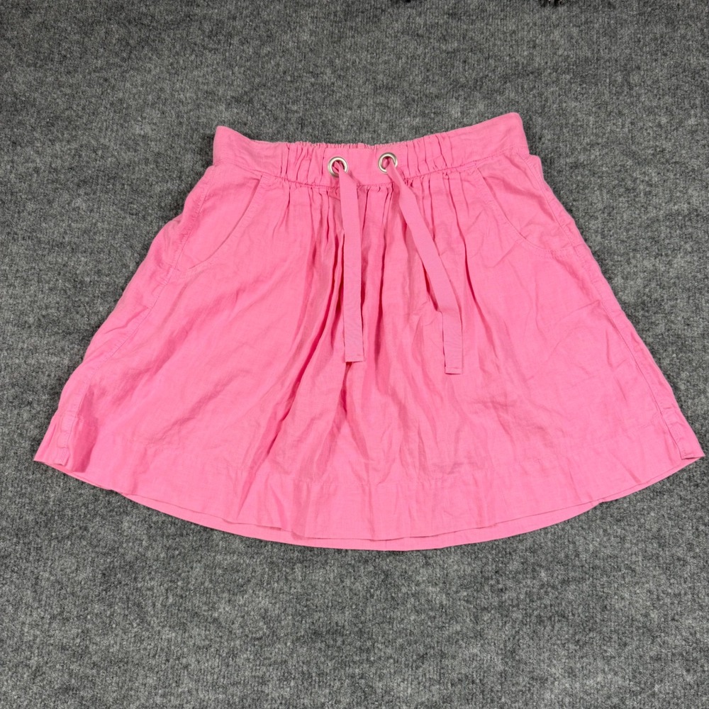 J.Crew Women Elastic Waist Mini Skirt 0 Pink 100% Linen Coastal Summer Beach EUC